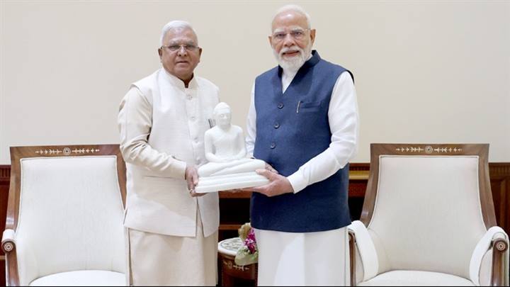 PM Modi Receives Governor Patel on Courtesy Visit at Parliament House Office